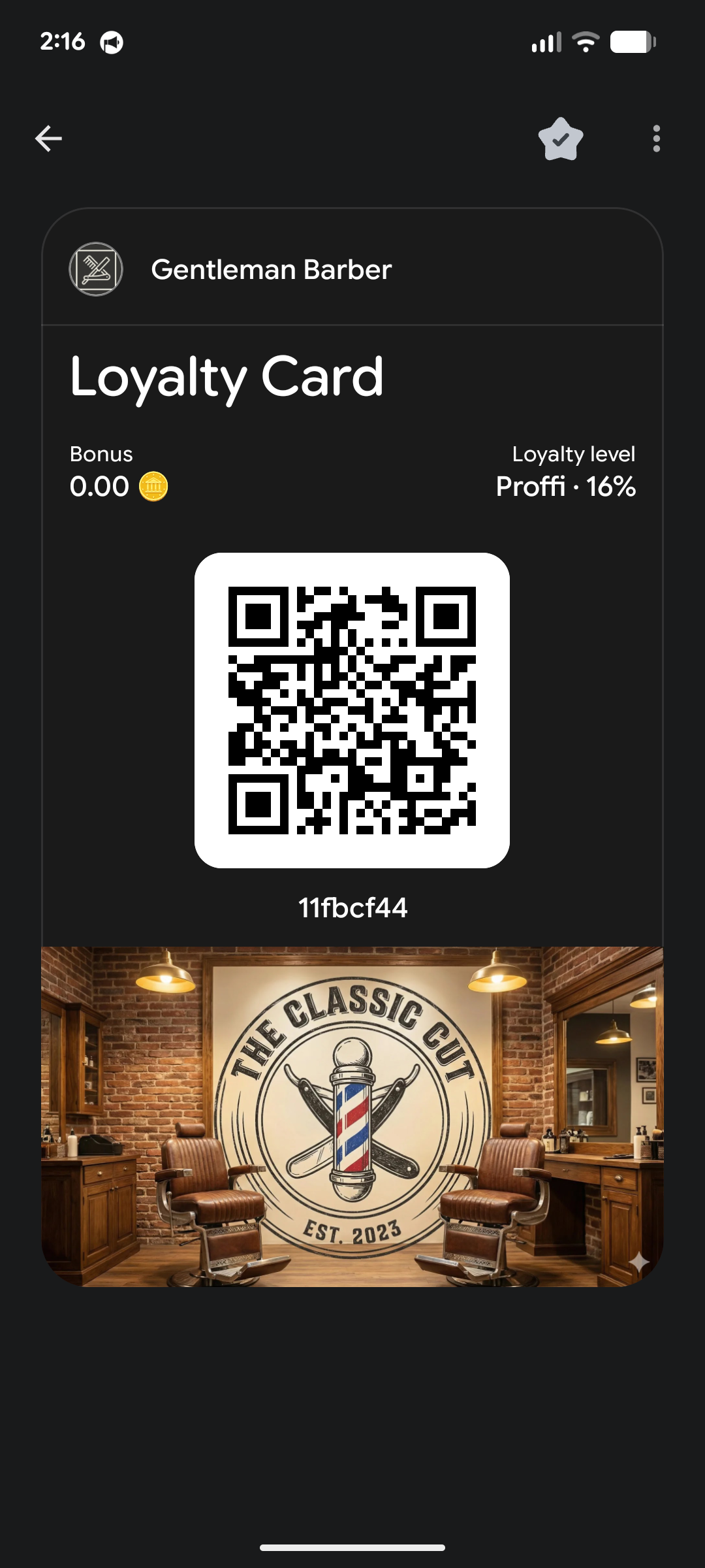 Rimbo digital loyalty card in Google Wallet showing bonus balance, loyalty level and QR code
